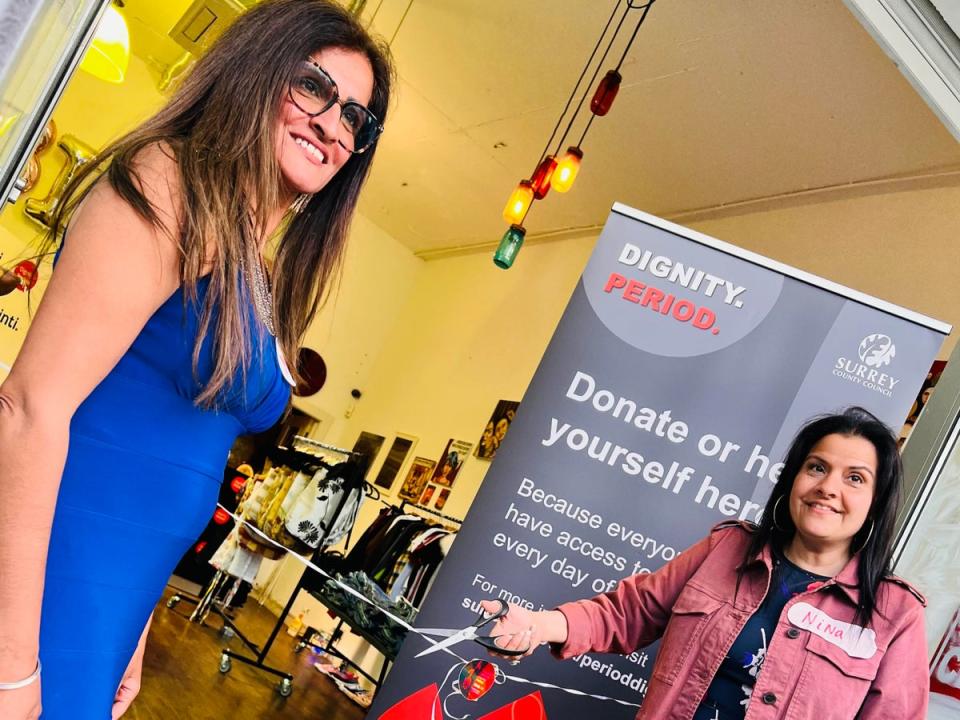 Manjit K Gill (left) and Nina Wadia at the opening of the Binti period charity shop (Binti International)