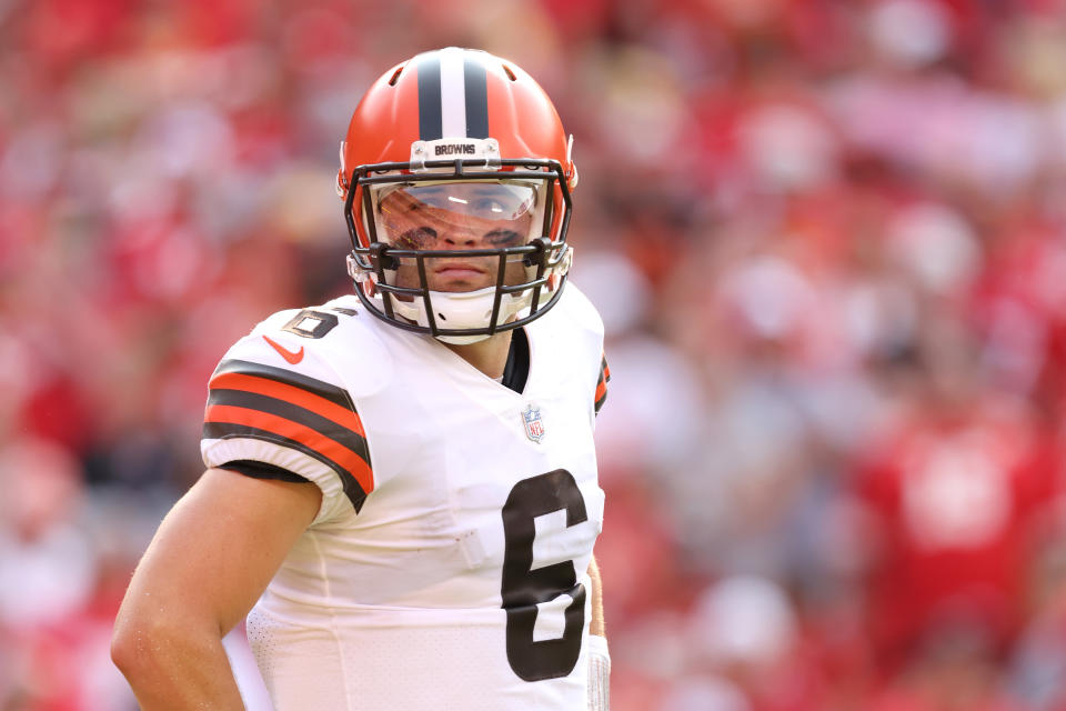 Baker Mayfield and the Browns need to go through Patrick Mahomes and the Chiefs if they want to make the Super Bowl. (Photo by Jamie Squire/Getty Images)