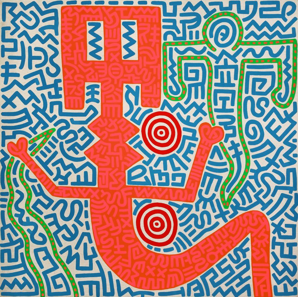 This painting of an Aztec snake goddess, by American artist Keith Haring, will be on display beginning Nov. 19 as part of the 'Condo x Haring: Expressions of the Imagination' exhibit presented by Sotheby's Palm Beach.