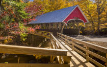 <p>What to do: Right outside of Franconia Notch State Park, the town of Franconia is the perfect base for exploring this gorgeous corner of the White Mountain National Forest. Though the Old Man of the Mountain no longer graces Franconia Notch, there's still plenty to see. Take the <a rel="nofollow noopener" href="https://www.nhstateparks.org/visit/state-parks/aerial-tramway.aspx" target="_blank" data-ylk="slk:Cannon Mountain Aerial Tramway;elm:context_link;itc:0;sec:content-canvas" class="link ">Cannon Mountain Aerial Tramway</a> up to the 4,180-foot summit for one of the most spectacular views in all New England, hike through Flume Gorge or along the Appalachian Trail, bike along the park's recreational trail. Also not to be missed: the eight-mile stretch of I-93 that loops through the Kinsman and Franconia ranges.</p> <p>Where to stay: <a rel="nofollow noopener" href="http://www.thehorseandhoundinn.com/" target="_blank" data-ylk="slk:Horse and Hound Inn;elm:context_link;itc:0;sec:content-canvas" class="link ">Horse and Hound Inn</a> hosts overnight guests and diners inside a cozy 1749 building.</p>