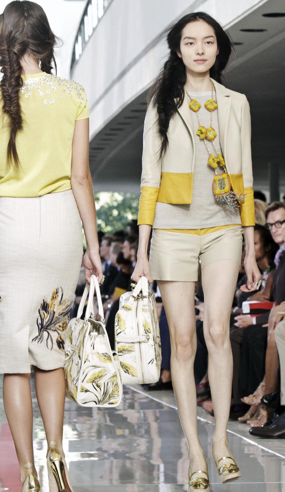 Fashion from the Spring 2013 collection of Tory Burch is modeled during New York fashion week on Tuesday, Sept. 11, 2012 in New York. (AP Photo/Bebeto Matthews)