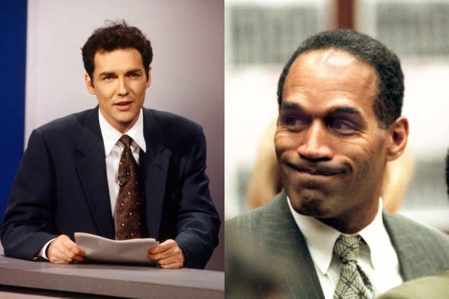 Norm Macdonald and O.J. Simpson. - Credit: Al Levine/NBCU Photo Bank/NBCUniversal/Getty Images; POOL/AFP/Getty Images