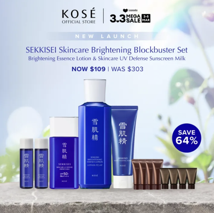 Exclusive New Launch: Kose SEKKISEI New Launch Skincare Blockbuster Set, includes the New Lotion & Skincare UV Defense Sunscreen Milk. PHOTO: Lazada