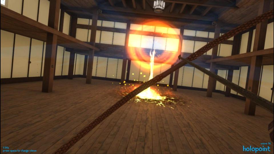 Shooting at a glowing red obstacle with a bow