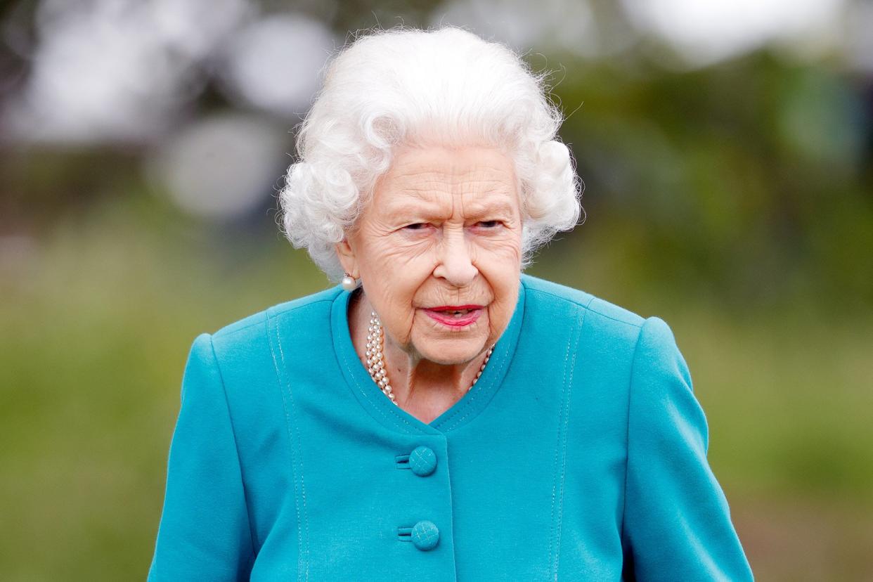 Queen Elizabeth II attends day 1 of the Royal Windsor Horse Show in Home Park, Windsor Castle on July 1, 2021 in Windsor, England