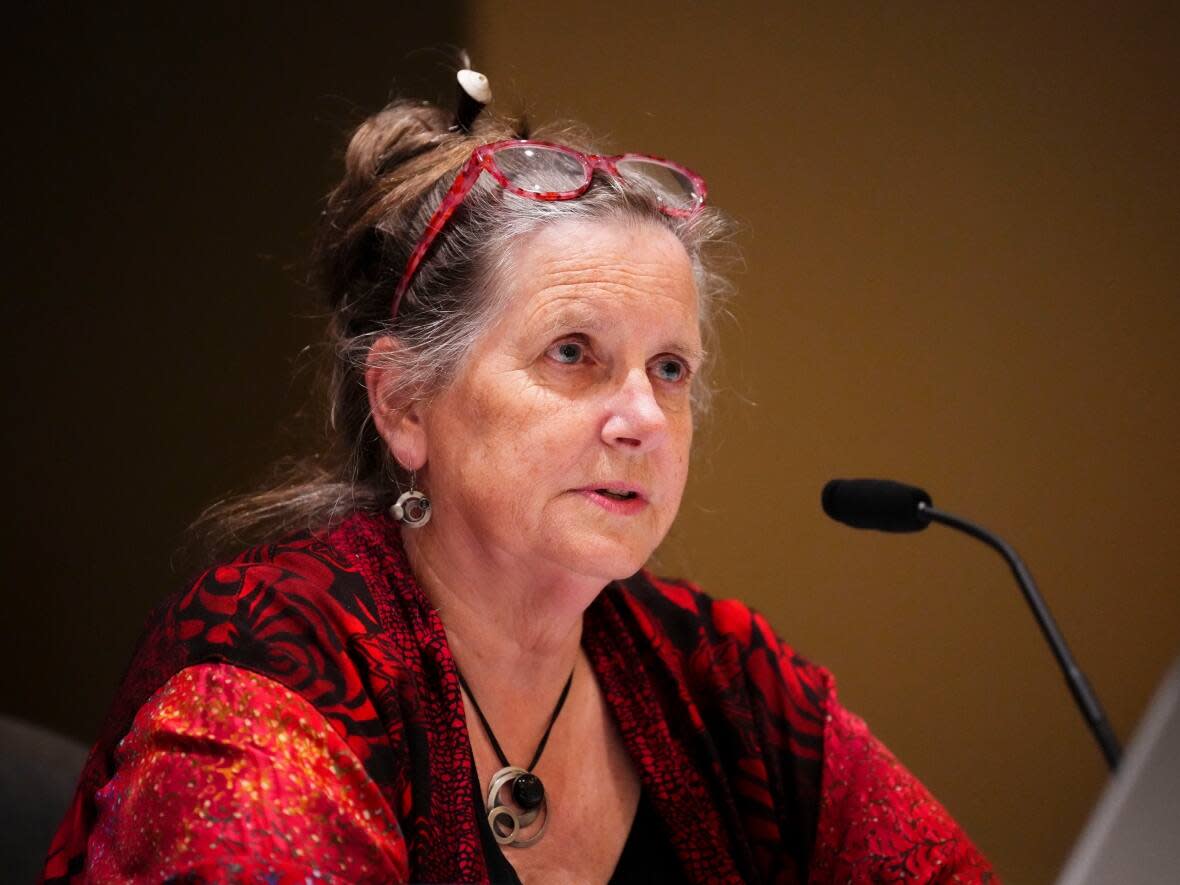 Pamela Cross reacts following the release of recommendations at the Renfrew County inquest on June 28, 2022. The inquest examined the circumstances surrounding the murders of Carol Culleton, Nathalie Warmerdam and Anastasia Kuzyk. (THE CANADIAN PRESS/Sean Kilpatrick - image credit)