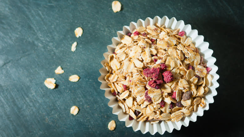 instant oats in a muffin cup