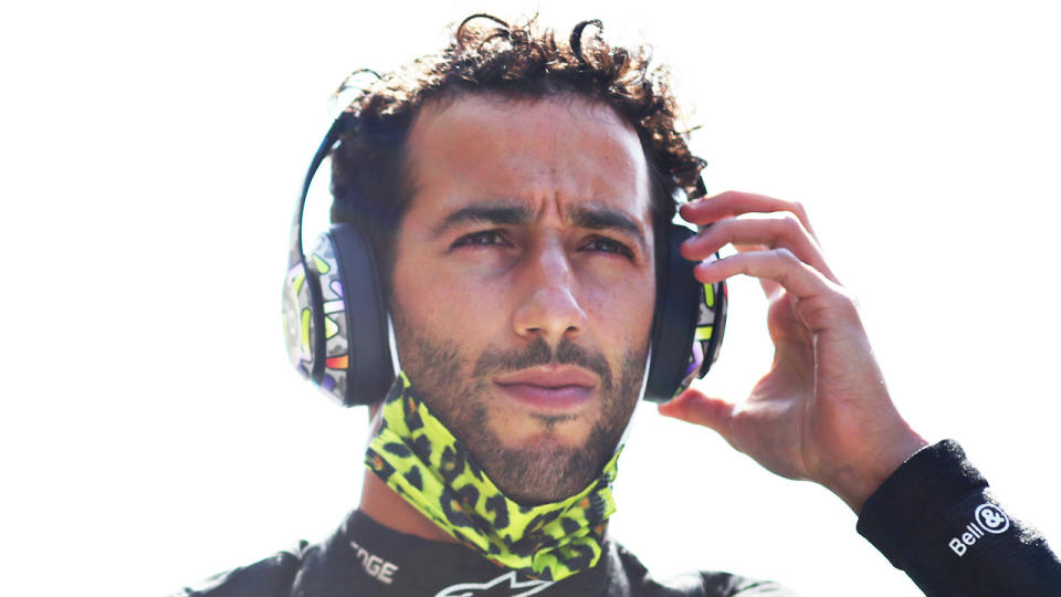 Daniel Ricciardo is seen here wearing a head set during the Tuscan GP.