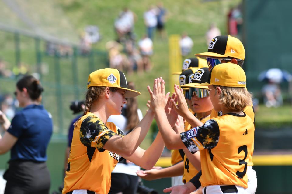 Nolensville Little League's Stella Weaver is introduced before the game against the Northwest Region in the Little League World Series in South Williamsport, Pennsylvania on Monday, August 21, 2023.