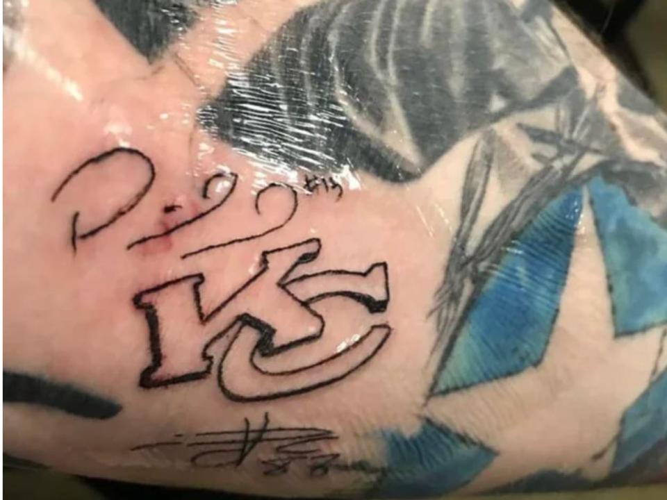 post malone kansas city chiefs tattoos close up shot