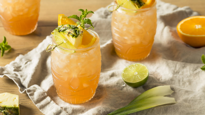 Zombie tiki cocktail with pineapple