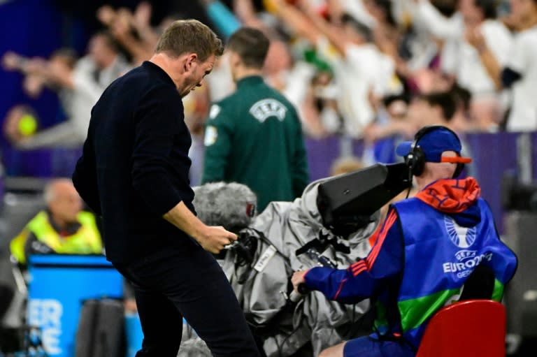 Julian Nagelsmann celebrates as his side romped to victory against Scotland (Tobias SCHWARZ)