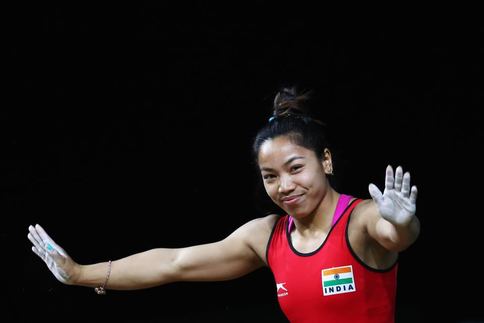 Gold medalist Chanu Saikhom Mirabai of India competes during the Weightlifting Women’s 48kg Final at the Gold Coast 2018 Commonwealth Games (Getty Images)