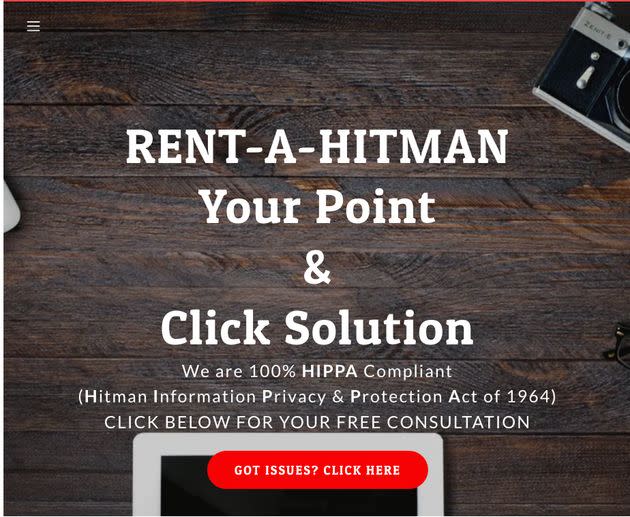 RentAHitman.com, a parody website where Jazmin Paez, 18, is accused of soliciting an actual hitman to kill her 3-year-old child.