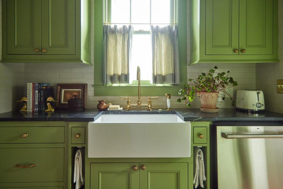 small cottage kitchen green cabinets clella design leipers fork tennessee