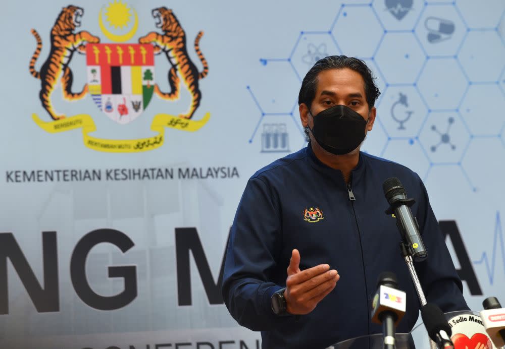 Health Minister Khairy Jamaluddin speaks during a press conference in Putrajaya December 25, 2021. — Bernama pic