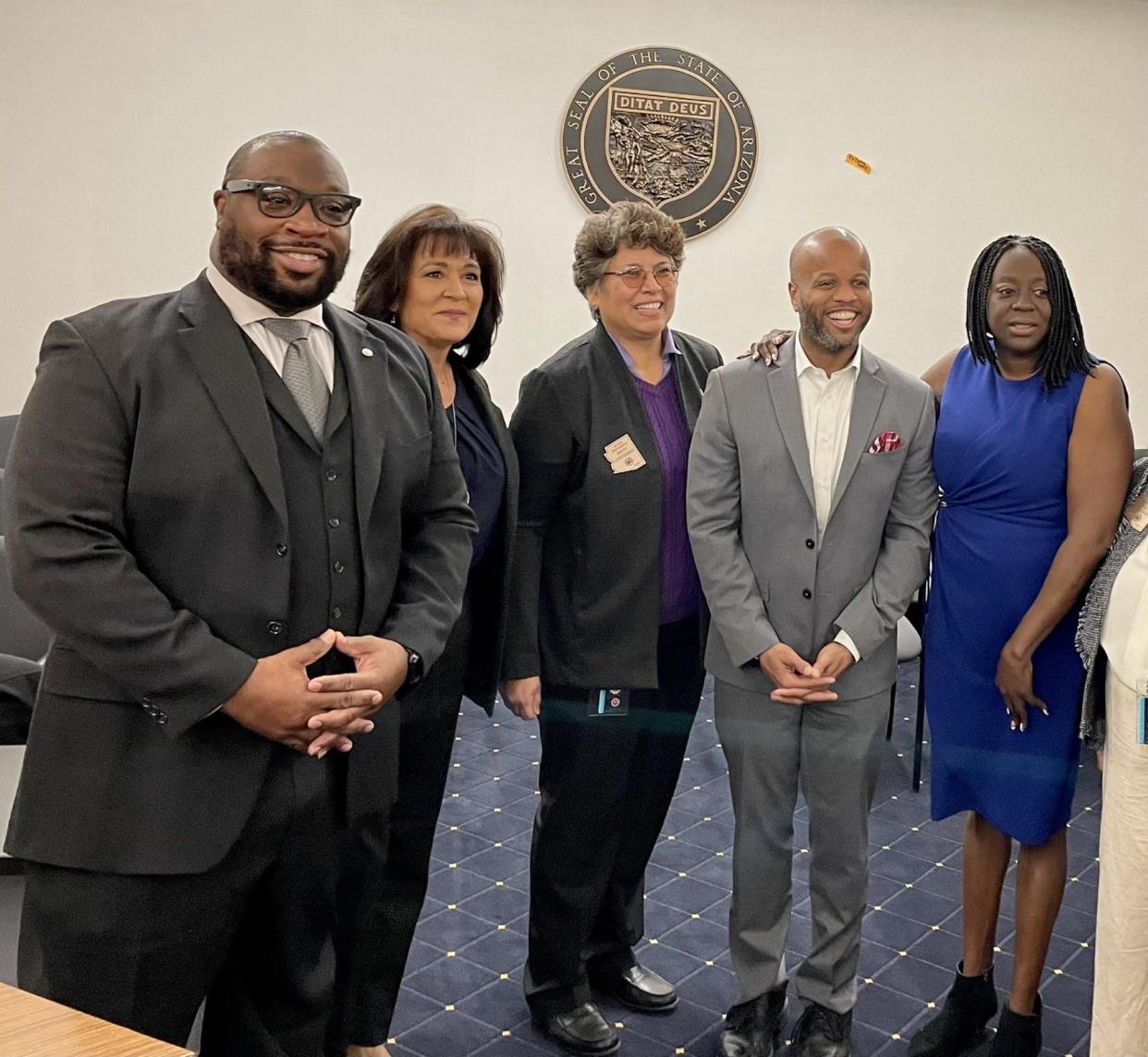 Roy Tatem (left) worked as a contractor for Tempe from November to August. He is a yearslong friend of both Mayor Corey Woods (center right) and Councilmember Berdetta Hodge (right).