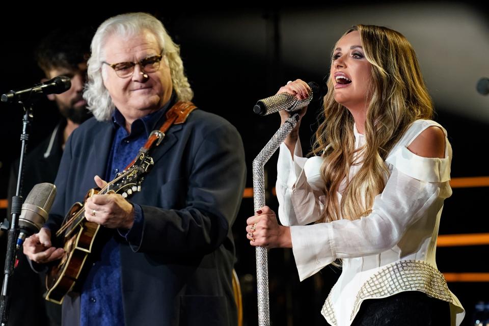 Carly Pearce performs with Ricky Skaggs at the Ryman Auditorium in Nashville, Tenn., Wednesday, Oct. 26, 2022.