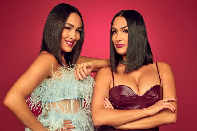 <p>Wade Brands/Prime Video</p> Brie and Nikki Garcia on <i>Twin Love</i>