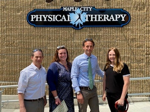 HPG and city leaders helped Maple City Physical Therapy celebrate the grand opening of its new Hornell location at 55 Broadway Mall on May 12. "For us, today was a very special day," said Jeremy Bittel, co-owner of Maple City Physical Therapy. From left, Hornell Mayor John Buckley, Maple City Physical Therapy co-owner Megan O'Brien, Bittel and Michelle Pogue, chairwoman of the HPG Board of Directors.