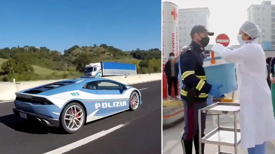 Italian Police used their Lamborghini Huracan to deliver a kidney for transplant. Source: Twitter/@poliziadistato