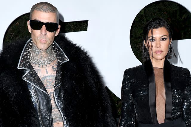 <p>Phillip Faraone/Getty </p> Travis Barker and Kourtney Kardashian Barker attend the GQ Men of the Year Party 2022 at The West Hollywood EDITION