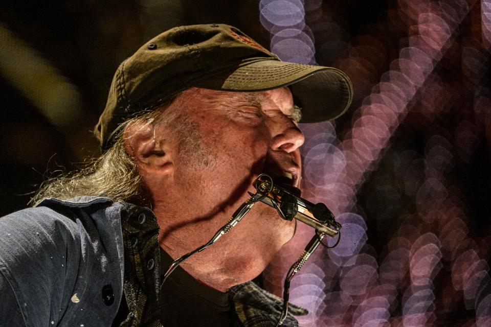 Neil Young performs at Farm Aid 2023 on Saturday, Sept. 23, 2023, at Ruoff Music Center in Noblesville Ind.