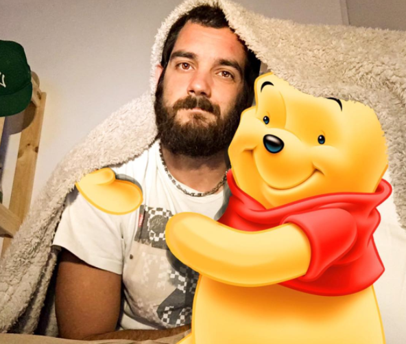 This adorable bearded man creates art that lets him “hang out” with his fave Disney characters