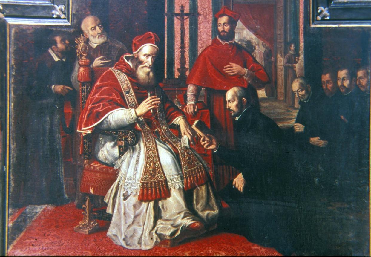 Saint Ignatius of Loyola with Pope Paul III. <a href="https://www.gettyimages.com/detail/news-photo/saint-ignatius-loyola-founder-of-the-society-of-jesus-and-news-photo/56215184?adppopup=true" rel="nofollow noopener" target="_blank" data-ylk="slk:Roger Viollet Collection/Getty Images;elm:context_link;itc:0;sec:content-canvas" class="link ">Roger Viollet Collection/Getty Images</a>