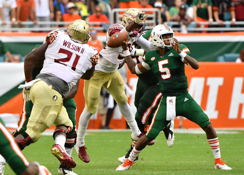 N’Kosi Perry threw two second-half touchdowns. (Getty)