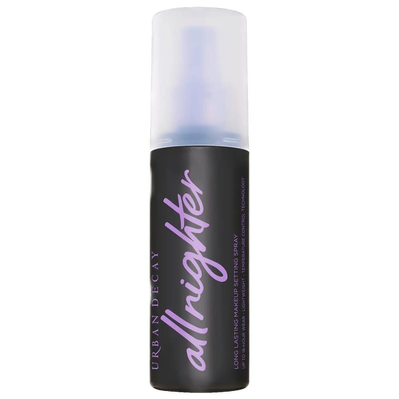 Urban Decay All Nighter Waterproof Makeup Setting Spray, $36, <a href="https://howl.me/ckOPzc1QuhZ" rel="nofollow noopener" target="_blank" data-ylk="slk:available here;elm:context_link;itc:0;sec:content-canvas" class="link ">available here</a>.