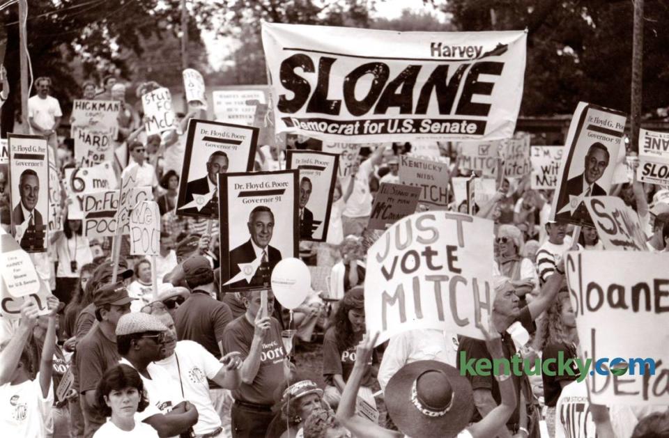 Signs were in abundance at the 1990 Fancy Farm picnic.
