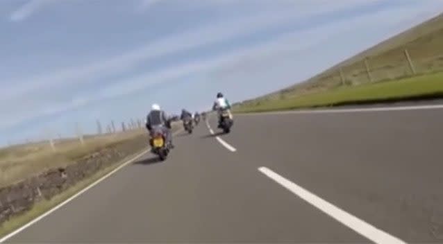 The group can be seen riding around the mountain moments before the crash. Source: Isle of Man Police