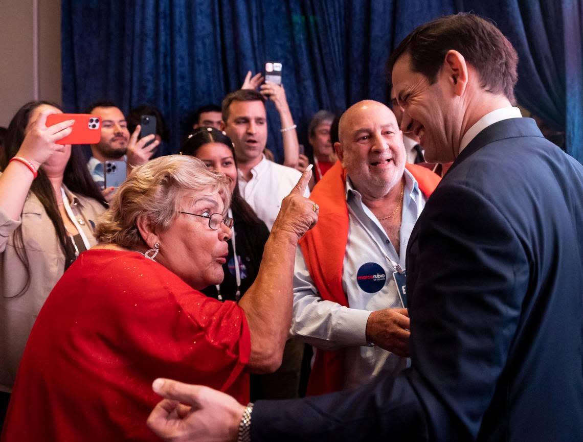 U.S. Sen. Marco Rubio, R-Fla., who defeated U.S. Rep. Val Demings, D-Fla., in the Florida Senate race, speaks to supporters during an election party at the Hilton Miami Airport Blue Lagoon on Tuesday, Nov. 8, 2022, in Miami, Florida.