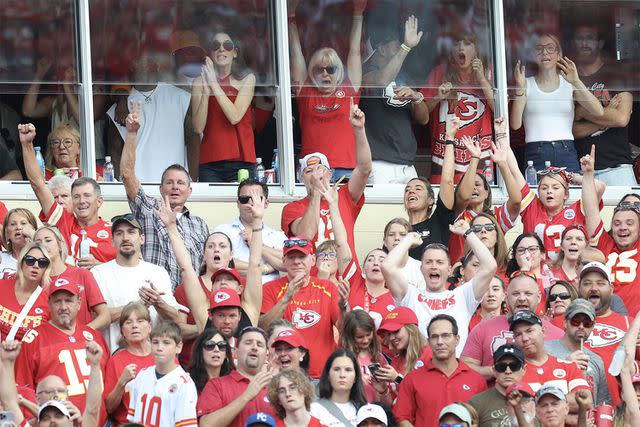 <p>Jamie Squire/Getty</p> Taylor Swift at Chiefs game