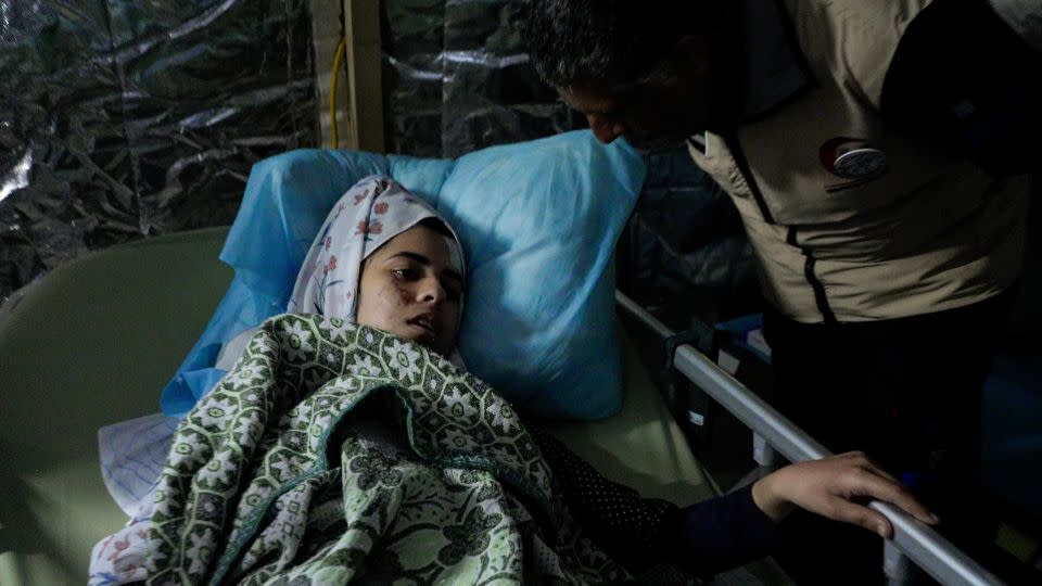 Lama Ali Hassan Alloush and her family followed orders to leave northern Gaza and seek shelter in the south. But then their shelter was struck and she lost her right leg. - Scott McWhinnie/CNN