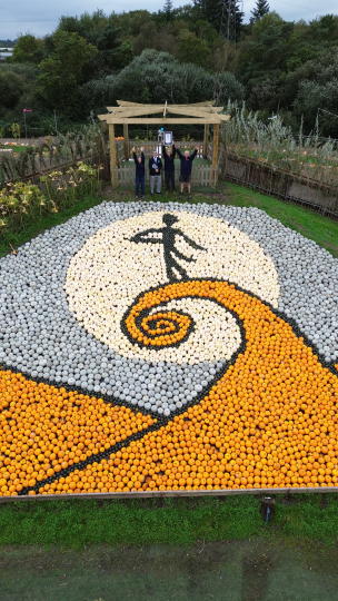 People standing next to mosaic on the ground 