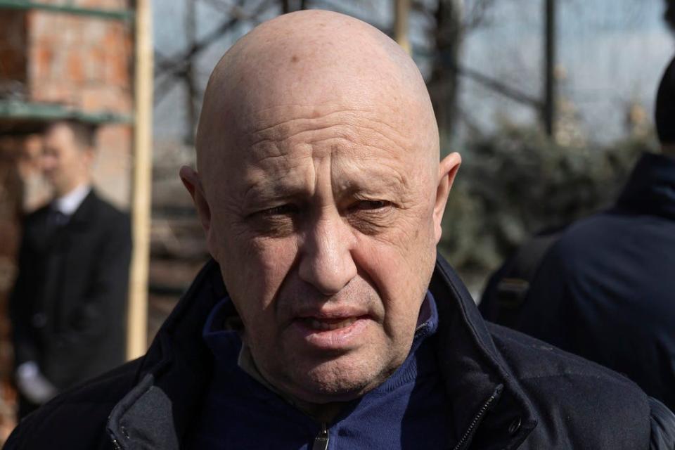 Yevgeny Prigozhin, the owner of the Wagner Group military company, arrives during a funeral ceremony in Moscow, Russia, on April 8, 2023.