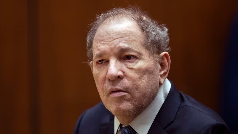 Former film producer Harvey Weinstein appears in court in Los Angeles, Oct. 4, 2022. New York’s highest court has overturned Weinstein’s 2020 rape conviction and ordered a new trial. The Court of Appeals ruled Thursday, April 25, 2024, that the judge at the landmark #MeToo trial prejudiced him with improper rulings, including a decision to let women testify about allegations that weren’t part of the case.