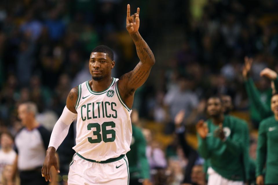 Marcus Smart is great on the defensive end, but his offensive deficiencies and rotation with his teammates make him a risky Fantasy play. (Photo by Maddie Meyer/Getty Images)