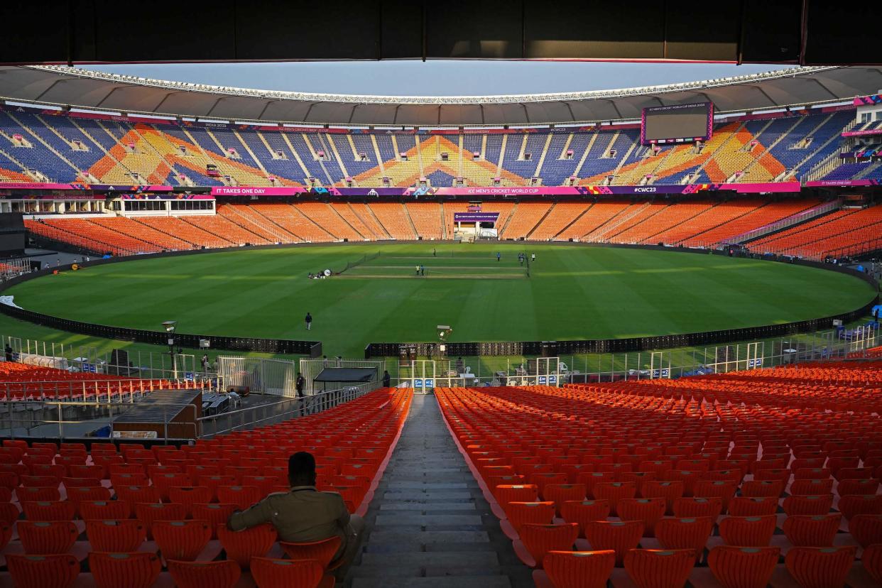 Narendra Modi Stadium in Ahmedabad, India, will host the Cricket World Cup final. The ground has a capacity of 132,000. (Punit Paranjpe/AFP via Getty Images)