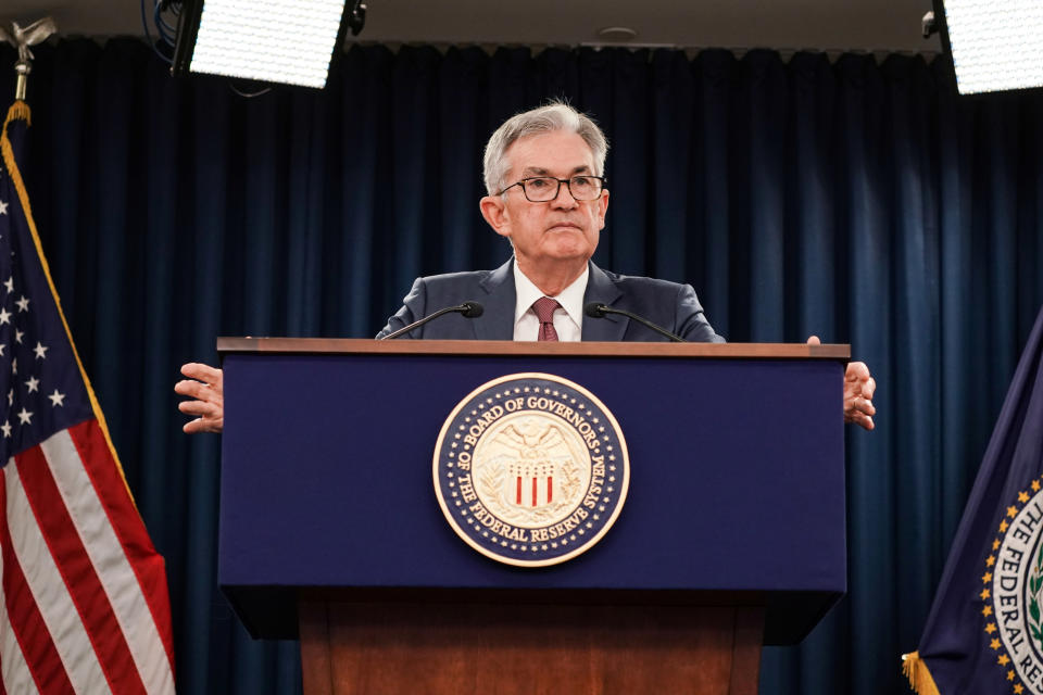 Federal Reserve Chair Jerome Powell holds a news conference following the Oct. 29-30 Federal Open Market Committee meeting in Washington, U.S., October 30, 2019. REUTERS/Sarah Silbiger