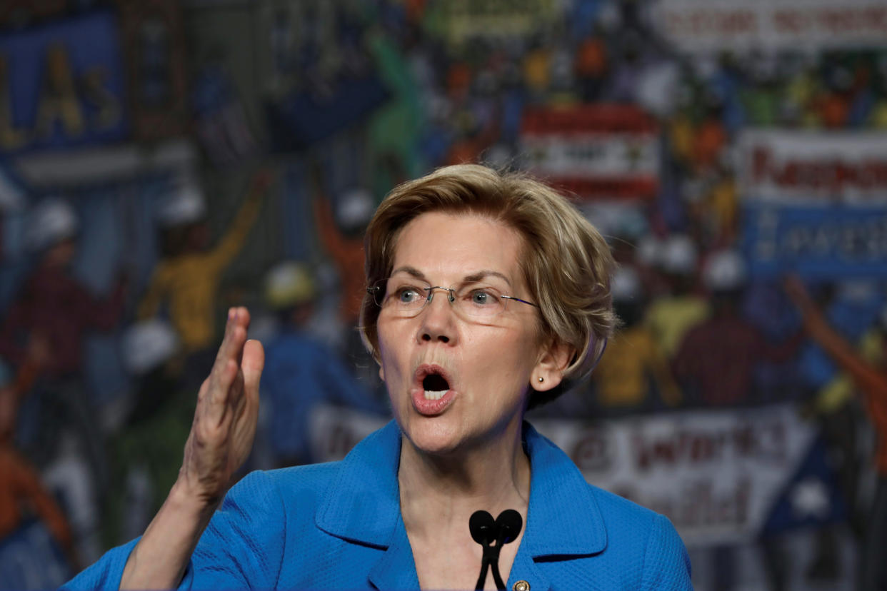 Warren speaks at the North America's Building Trades Unions conference in Washington, D.C., earlier this month. (Yuri Gripas/Reuters)