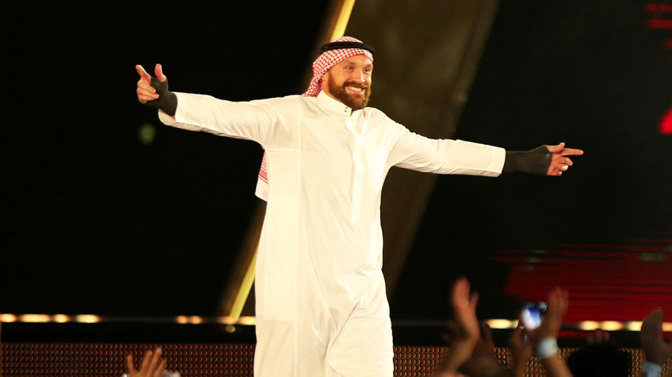 Tyson Fury made his WWE debut at the Crown Jewels main event in Sauadi Arabia. (Getty Images)