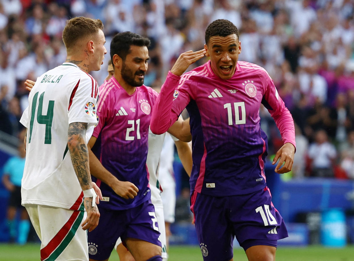 Soccer Football - Euro 2024 - Group A - Germany v Hungary - Stuttgart Arena, Stuttgart, Germany - June 19, 2024 Germany's Jamal Musiala celebrates scoring their first goal REUTERS/Lee Smith     TPX IMAGES OF THE DAY