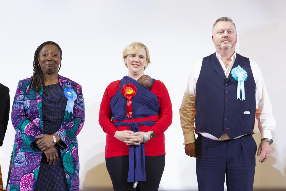 LONDON ENGLAND - DECEMBER 13: Stella Creasy Labour candidate for Walthamstow after regaining her seat at the count in Walthamstow on December 13, 2019 in London, England. The current Conservative Prime Minister Boris Johnson called the first UK winter election for nearly a century in an attempt to gain a working majority to break the parliamentary deadlock over Brexit. The election results from across the country are being counted overnight and an overall result is expected in the early hours of Friday morning. (Photo by Nicola Tree/Getty Images)