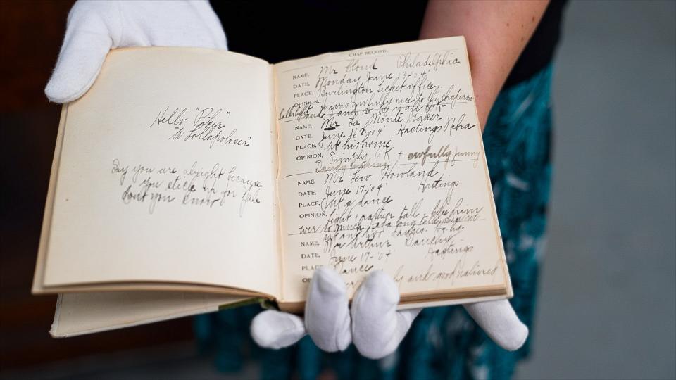 The "chap book" of Mary Hottel, the daughter of wealthy Fort Collins flour mill owner and Poudre Valley Bank president B.F. Hottel, where she recorded information and made observations of men she met in town.