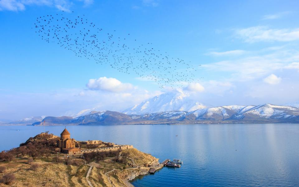 Holy Cross Cathedral Lake Van Turkey bests lakes europe european where visit travel holiday 2022 - omeroner/Getty Images/iStockphoto