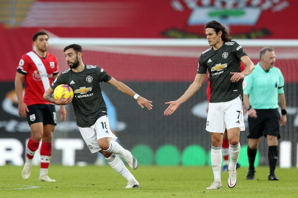 <p>Bruno Fernandes and Edinson Cavani hauled United back</p>Getty