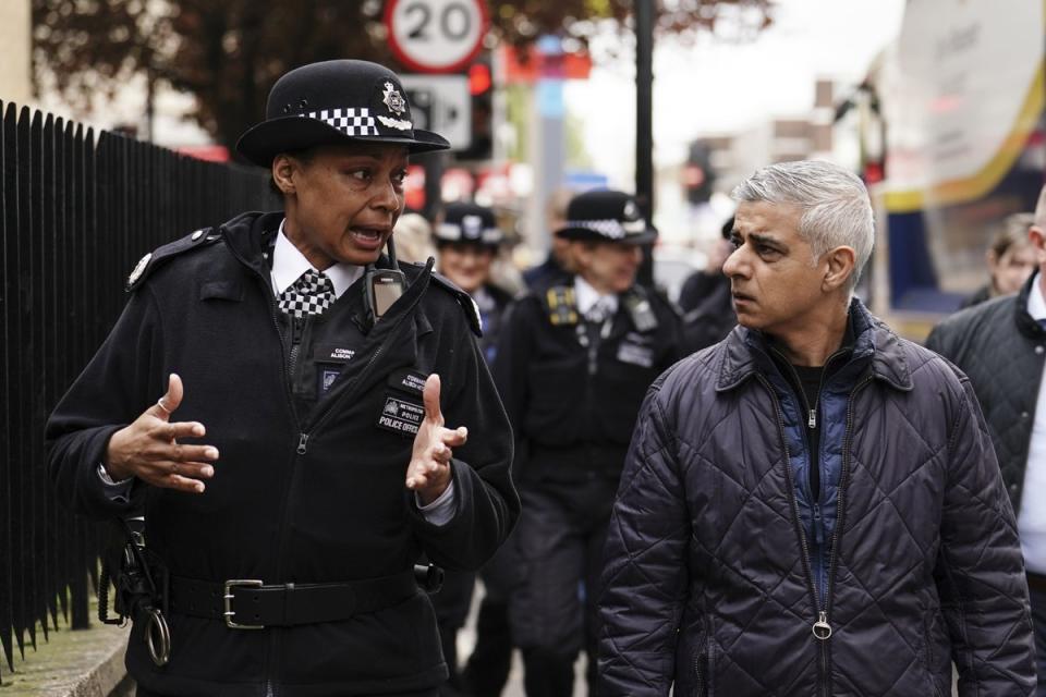 Mayor of London Sadiq Khan and Metropolitan Police Commander Dr Alison Heydari (PA Wire)